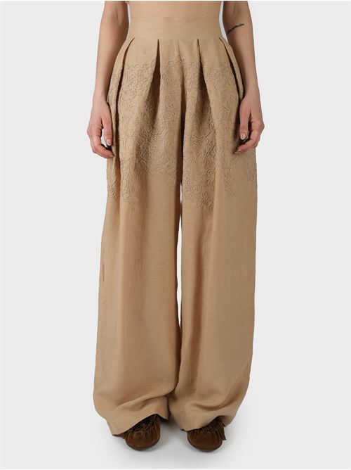 High-waisted linen wide leg pants with lace detail ERMANNO SCERVINO | D464P600NZB51309